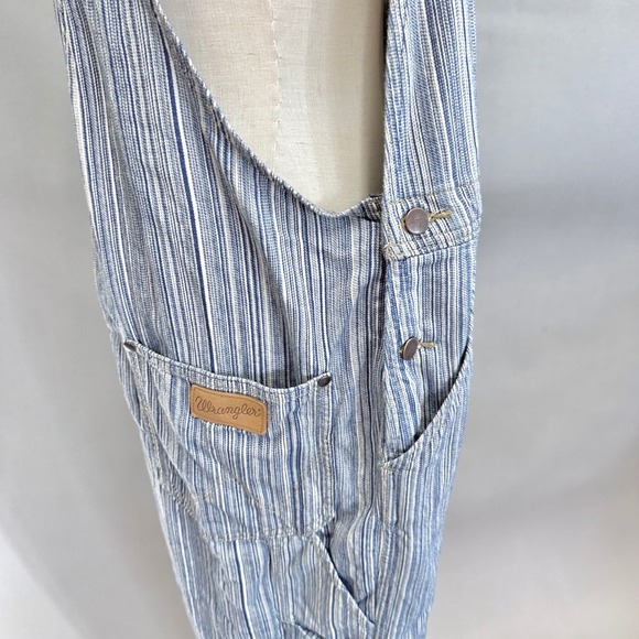 Wrangler‎ Striped Straight Leg Overalls Blue White Classic Workwear Style Medium - Picture 10 of 16